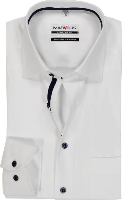 MARVELIS comfort fit overhemd - twill - wit - Strijkvrij - Boordmaat: 44