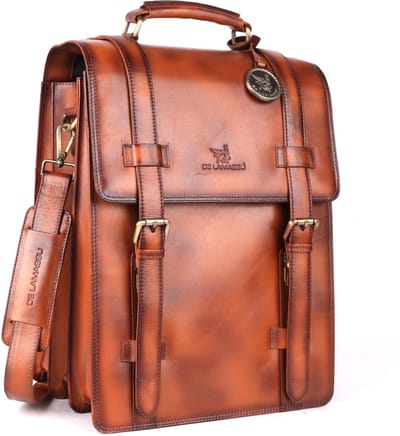 DE LAMASSU® (Adrian) leren laptoptas – 2-in-1 rugzak & schoudertas Licht bruin