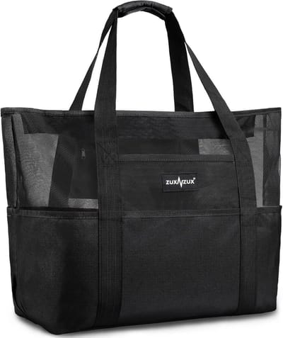 Thijox - Mesh Strandtas Dames - Opvouwbare Zwemtas met Grote Capaciteit - Zanddicht met Ritssluiting - Perfect voor Vakantie, Reizen, Picknick en Spor