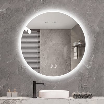 Merax LED Badkamerspiegel - Ø70cm - Ronde Verlichte Spiegel met Verwarming - Anti-condens Functie - 3 Lichtkleuren - Dimbare Make-up Spiegel - Moderne Wandspiegel