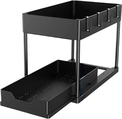 Gootsteenkast Organizer - 2 laags - 76 x 34,5 x 22 cm - Keukenkast Organizer - Zwart - Uitrekbaar
