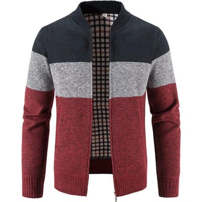 Pull décontracté d'hiver avec col baseball en velours épais pour homme, pull en tricot ample à blocs de couleurs, veste chaude 3XL gray
