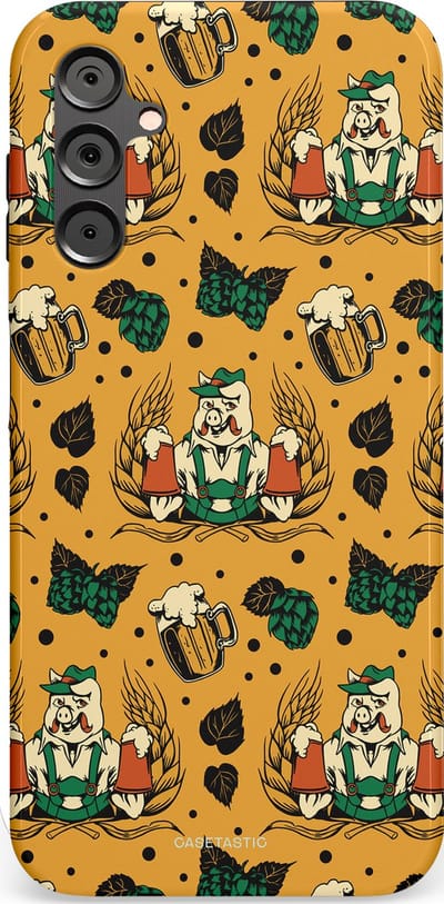 Casetastic hoesje geschikt voor Samsung Galaxy A14 (2023) 5G / Samsung Galaxy A14 (2023) 4G - Dubbellaagse bescherming - Oktoberpret - Fashion Case - Goud Taupe Donkergroen Donkergrijs