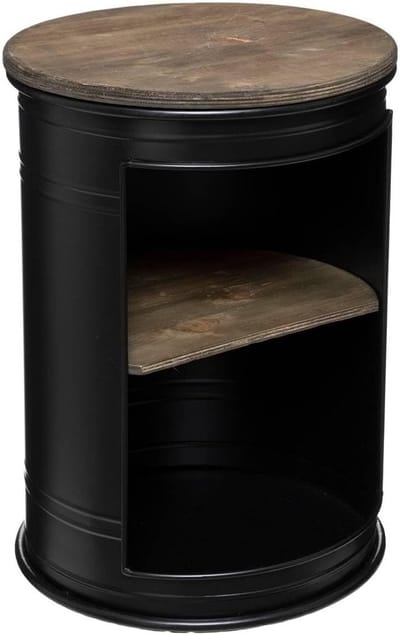 Ronde Salontafel Zwart Metaal en Hout Ø 33.5 cm