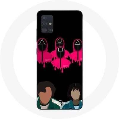 Samsung Galaxy A51 hoesje Inktvis Game Seong Gi hun en Kang Sae Byeok Vierkante driehoek- en cirkelmaskers