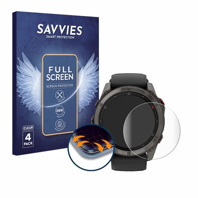 Savvies - Screenprotector voor Garmin Fenix 8 Pro AMOLED (51 mm) - Folie Beschermfolie transparant volledig dekking 4 Stuks