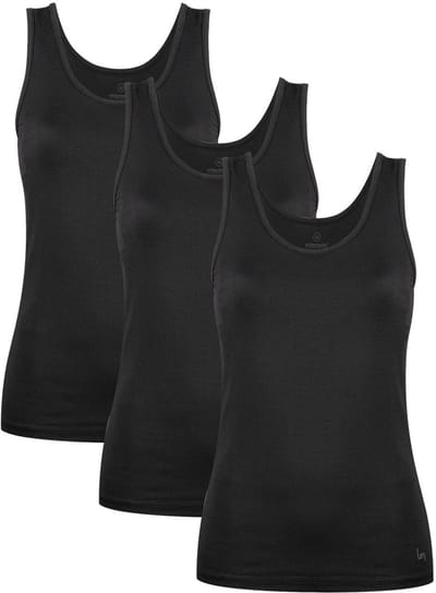 Undiemeister Onderhemd Dames 3-Pack Platte Naden Tencel Tanktop - Volcano Ash (Zwart) - Maat S