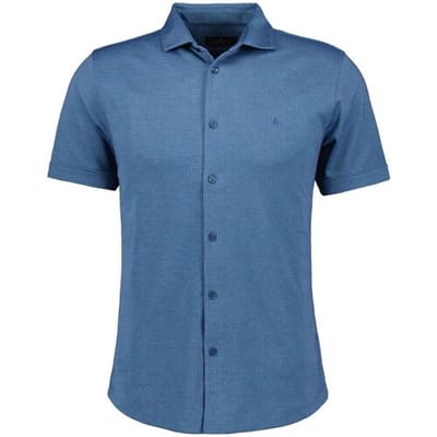 Ragman Overhemd Soft Knit Minimal Jacquard Pattern Easy Care Kent Collar Blauw / male