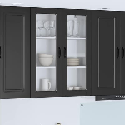 vidaXL - Wandglas - Kasten - PORTO - Zwart - 80 - x - 31 - x - 100 - cm - Bewerkt - hout