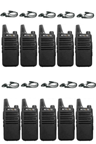 Set van 10 Retevis RT622 vergunning vrije UHF mini portofoons met D-shape oortje