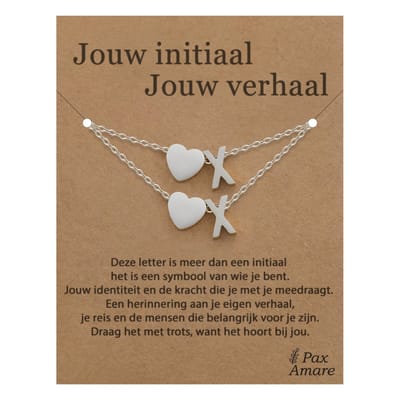 Letter X ketting + armband set op Cadeau Kaartje - Jouw initiaal, jouw verhaal - Zilverkleurig Stainless Steel - Initiaal & Hartje Hanger - Pax Amare