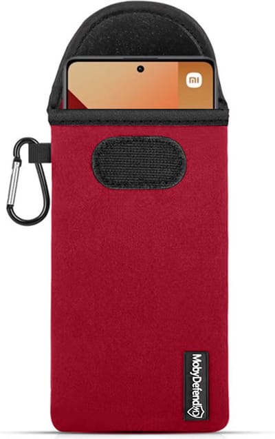 MobyDefend Hoesje - Geschikt voor Xiaomi Redmi Note 13 Pro 4G - Neopreen Pouch Met Karabijnhaak - Insteek - Riemlus - Rood