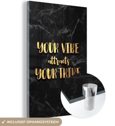 MuchoWow® Glasschilderij 40x60 cm - Schilderij acrylglas - Quote - Spreuken - Goud - Marmer - Foto op glas - Schilderijen