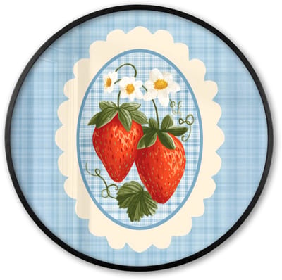 Poster in lijst Rond - Fotolijst 60x60 cm - Posters - Aardbeien - Lijst - Rood - Geruit - Ronde posterlijst zwart - Decoratie - Wanddecoratie woonkamer - Muurdecoratie slaapkamer