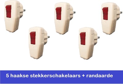 5 X HAAKSE STEKKER MET RANDAARDE EN VERLICHTE AAN/UIT SCHAKELAAR ( 5 X 8712817204213)