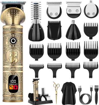 KAD® Professionele Draadloze Tondeuse & Trimmer – Luxe Tondeuse Set Draadloos - Voor Haar, Baard & Lichaam - Goud - 22cm x 15cm x 7cm