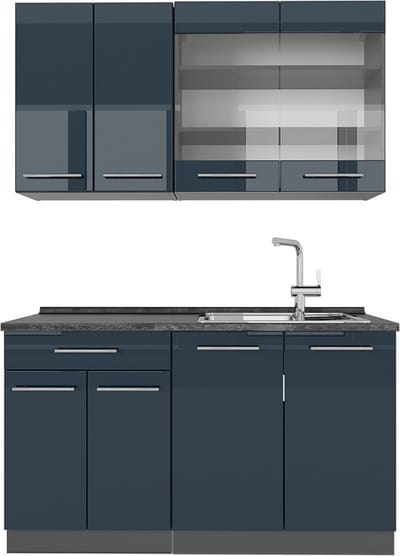 Vicco Fame-Line Keukenblok – 140 cm zonder werkblad Donkerblauw hoogglans/antraciet