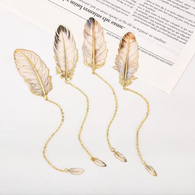 4 Stuks Metalen Veer Boekenleggers met Ketting voor Vrouwen, Perfecte Cadeaus voor Leraren, Moeders en Boekenliefhebbers, Ideaal voor Verjaardagen en Feestdagen