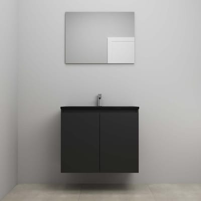 On-Line Badkamermeubelset - 80 cm - Voorgemonteerd - Greeploze Ladestructuur - Acryl Wastafel - 1 Kraangat - Spiegel - Mat Zwart