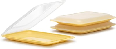 Famanu - Vleeswaren bewaardoos set van 3 standaard geel, koelkast bakjes met afneembaar deksel, stapelbaar, BPA-vrij