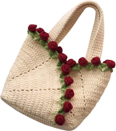 Gehaakte Rozen Tas DIY – Handgemaakt Haakpakket met Bloemen – Knutselset Transformeert tot Rozen Deken – Handwerk & Creatief Cadeau - Beige en rood