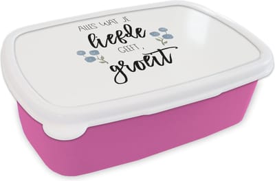 Broodtrommel Roze - Lunchbox - Brooddoos - Quotes - Spreuken - Alles wat je liefde geeft, groeit - 18x12x6 cm - Kinderen - Meisje