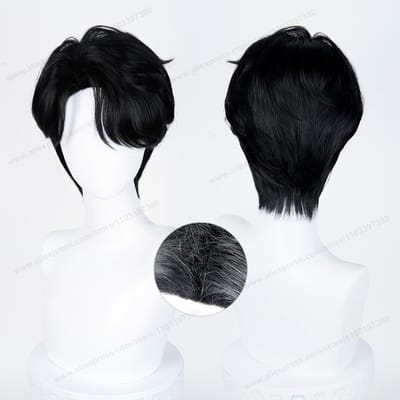 Saja Boys Jinu Cosplay Synthetische Pruik 28cm Kort Zwart Mannenhaar Anime Hittebestendige Pruiken black