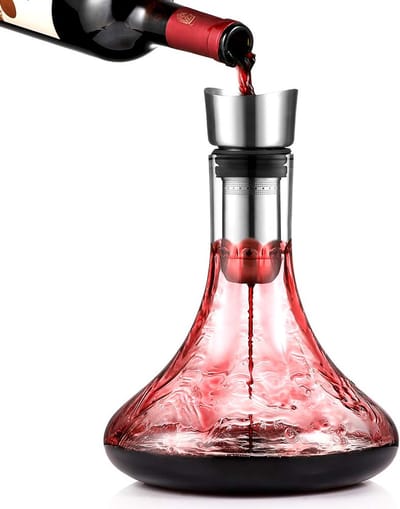 Karaf Rode Wijnkaraffen Decanteer met Ingebouwde Aerator Beluchten en Filters, Druppelvrij Ingieten Wijn, 1800ml/63.3oz (Volledige Capaciteit)