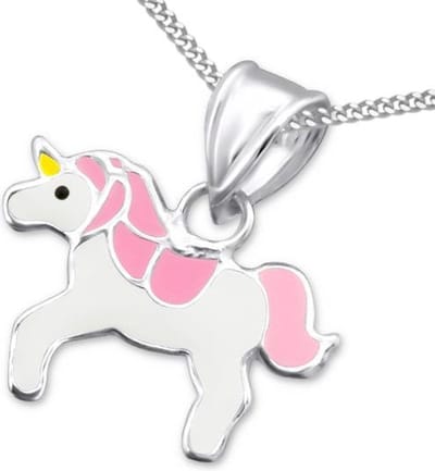 Princess Ketting Unicorn Pink - 925 Zilver - Paardje - 19x14mm - 38cm