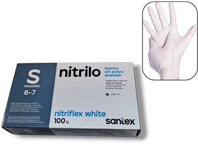 Santex - 100x Wegwerp Handschoenen - Nitrile - Wit - Powder Free - Latex free - Maat S