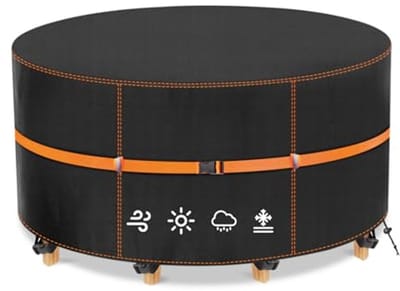 MUPAS Tuintafelafdekking, rond, waterdicht, winddicht, zware belasting, 420D Oxford-weefsel, verbeterd afdekzeil, tuinmeubelen voor tuintafel, zitgroep, 130 x 71 cm
