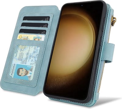 CaseMania Bookcase hoesje geschikt voor Samsung Galaxy A15 - Effen Aqua - Kunstleer - Portemonnee met 11 Vakjes voor Pasjes en Ritsvak