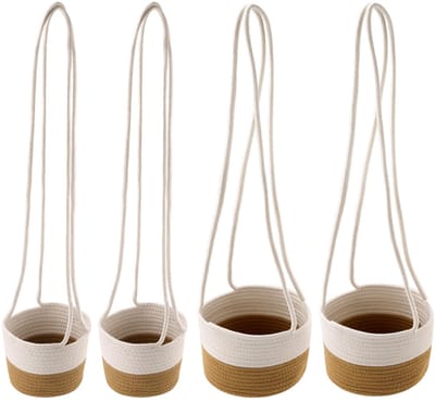 Dailygoods- Plantenmand Hangend - 4 Stuks - Katoen - 14/20 cm - Geschikt voor Binnen/Buiten - Handgeweven - Verhoogt Begroening - Bloempot