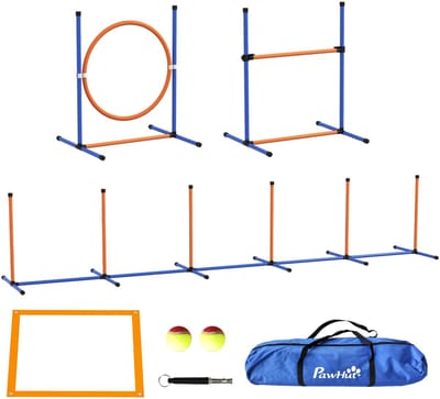 Agility-trainingsmateriaal voor honden, hinderniskussen voor puppy's, in hoogte verstelbaar, springring, vierkante lunchbox, opvouwbaar dienblad