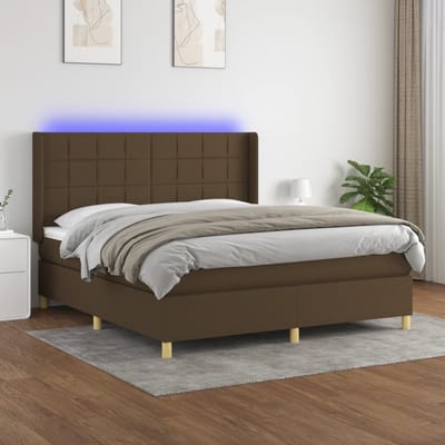 vidaXL - Boxspring - met - matras - en - LED - stof - donkerbruin - 180x200 - cm