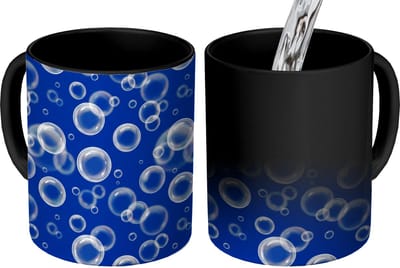 Magische Mok - Foto op Warmte Mokken - Koffiemok - Bubbels - Patroon - Blauw - Magic Mok - Beker - 350 ML - Theemok