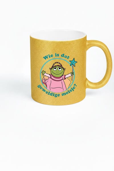 “Wie Is Dat Geweldige Meisje?” 330ml Gouden Glitter Koffiemok – Schattig Prinses Design – Leuk Cadeau voor Meisjes & Kinderen