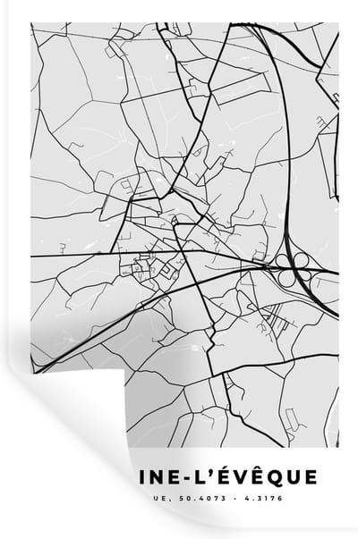 Muurstickers - Sticker Folie - Stadskaart – Zwart Wit - Kaart – Fontaine l'Évêque – België – Plattegrond - 20x30 cm - Plakfolie - Muurstickers Kinderkamer - Zelfklevend Behang - Zelfklevend behangpapier - Stickerfolie