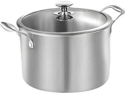 RVS Soeppan met Glazen Deksel - Ø 26 cm - 4.5 Liter - Geschikt voor Inductie & Gas - Hoge Kookpan - Zilver - PFAS-vrij - Grote Roestvrij Stalen Bouillonpan & Stamppotpan - Vaatwasserbestendig