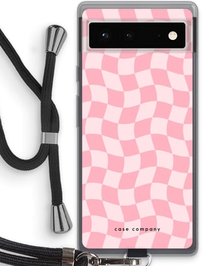 Case Company® - Hoesje met koord geschikt voor Google Pixel 6 hoesje met Koord - Grid Roos - Telefoonhoesje met Zwart Koord - Bescherming aan alle Kanten en Over de Schermrand