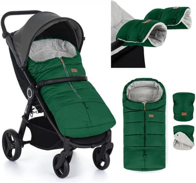 Petite&Mars JIBOT Slaapzak voor kinderwagen, voetenzak, winterslaapzak voor kinderwagen, buggy en autostoel, warm, waterdicht, winddicht, (Juicy Green set)