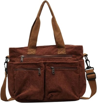 Famanu - Tote Bag Draagtas Van Koord Damesschoudertas Grote Shopper Schoudertassen Handtas Voor Werk Kantoor Reizen School (Bruin)