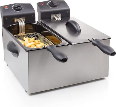 MMP® Dubbele Frituurpan - Dubbele Friteuse - Frietpan - 6 liter - 39x36x24cm - Zilver