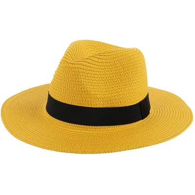 Chapeau de Soleil d'Été en Paille pour Hommes et Femmes Mode Chapeau Panama en Paille Protection Solaire Polyvalent Chapeau Jazz de Plage Extérieur black