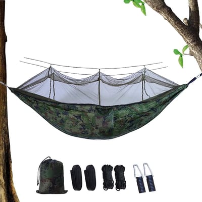 Vliegengaas Hangmat - Kampeerhangmat Net - Outdoor Ontspanning - Ingebouwd Vliegengaas - 300 kg Draagkracht - Camouflage