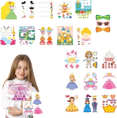 Knutselboek Kinderen - Papier Snijboek - Schaar Vaardigheden - Prinsessen Thema - 20x28 cm