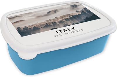 Broodtrommel Blauw - Lunchbox - Brooddoos - Italië - Dolomieten - Zomer - Mist - 18x12x6 cm - Kinderen - Jongen
