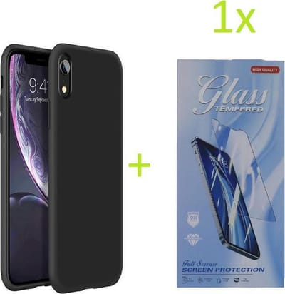 hoesje Geschikt voor: iPhone X / XS TPU Silicone rubberen + 1 stuk Tempered screenprotector - zwart