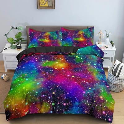 Galaxy Space Beddengoedset 3D Universum Dekbedovertrek Psychedelische Dekbedovertrek Met Rits Queen Dubbel Dekbedovertreksets Kinderen Geschenken AU Double 180x210cm