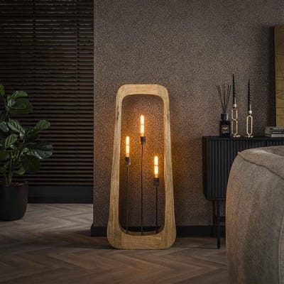 PS-Collection Bray 3L Vloerlamp - 50x14x120cm - Naturel - Mangohout - vloerlampen woonkamer, vloerlamp zwart, vloerlamp industrieel, vloer lamp, vloerlampen landelijk, staande lampen woonkamer, staande lampen, staande lamp industrieel